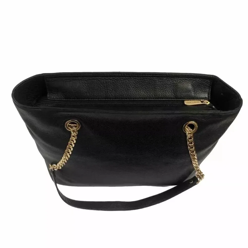 Michael Kors Handbag Leather Shoulderbag Black Purse Satchel With Gold Chain